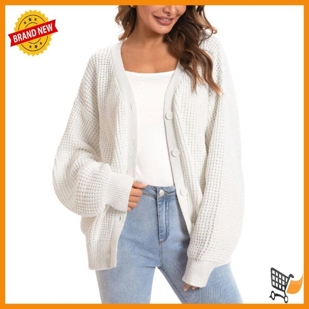 Oversized 100% Cotton Cardigan Button-Down Knit Sweater Women's Fall Top